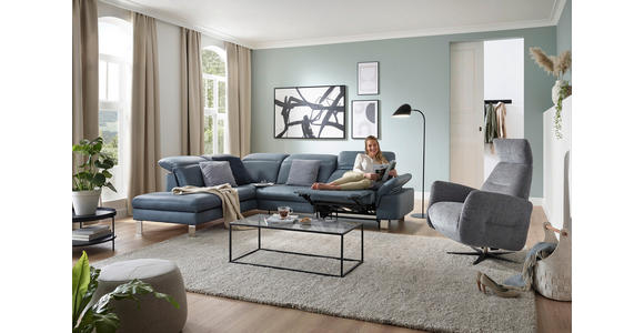 ECKSOFA in Echtleder Blaugrau 309/233 cm - Edelstahlfarben/Blaugrau, Design, Leder/Metall (309/233cm) - Dieter Knoll