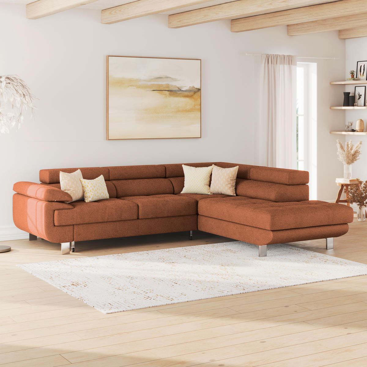 ECKSOFA in Drell Rostfarben  - Rostfarben, Modern, Textil/Metall (270/230cm) - MID.YOU