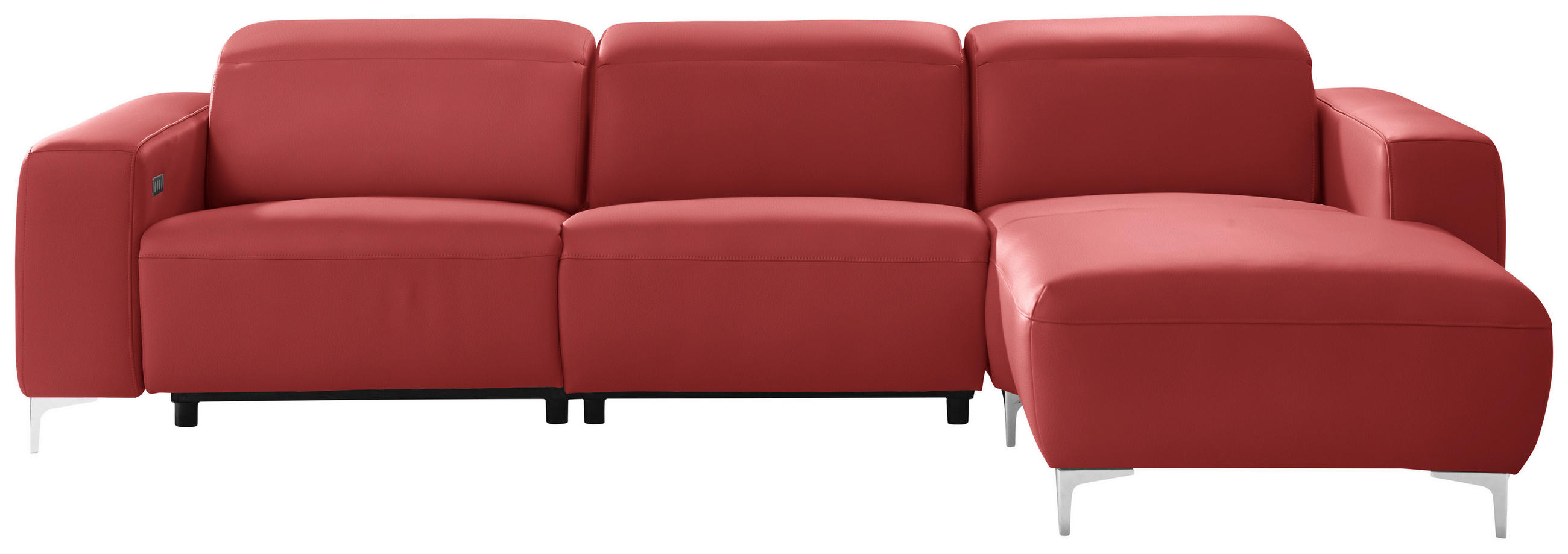 ECKSOFA Rot Echtleder  - Chromfarben/Rot, Design, Leder/Metall (292/177cm) - Pure Home Lifestyle