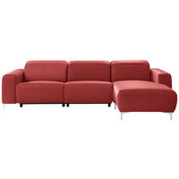 ECKSOFA Rot Echtleder  - Chromfarben/Rot, Design, Leder/Metall (292/177cm) - Pure Home Lifestyle