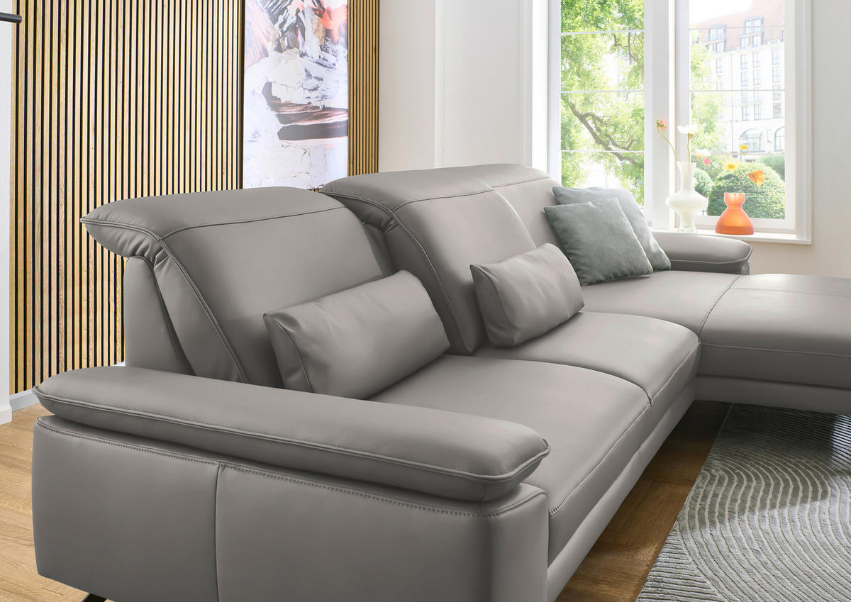 ECKSOFA in Echtleder Hellgrau  - Hellgrau/Schwarz, Design, Leder/Metall (332/193cm) - Dieter Knoll