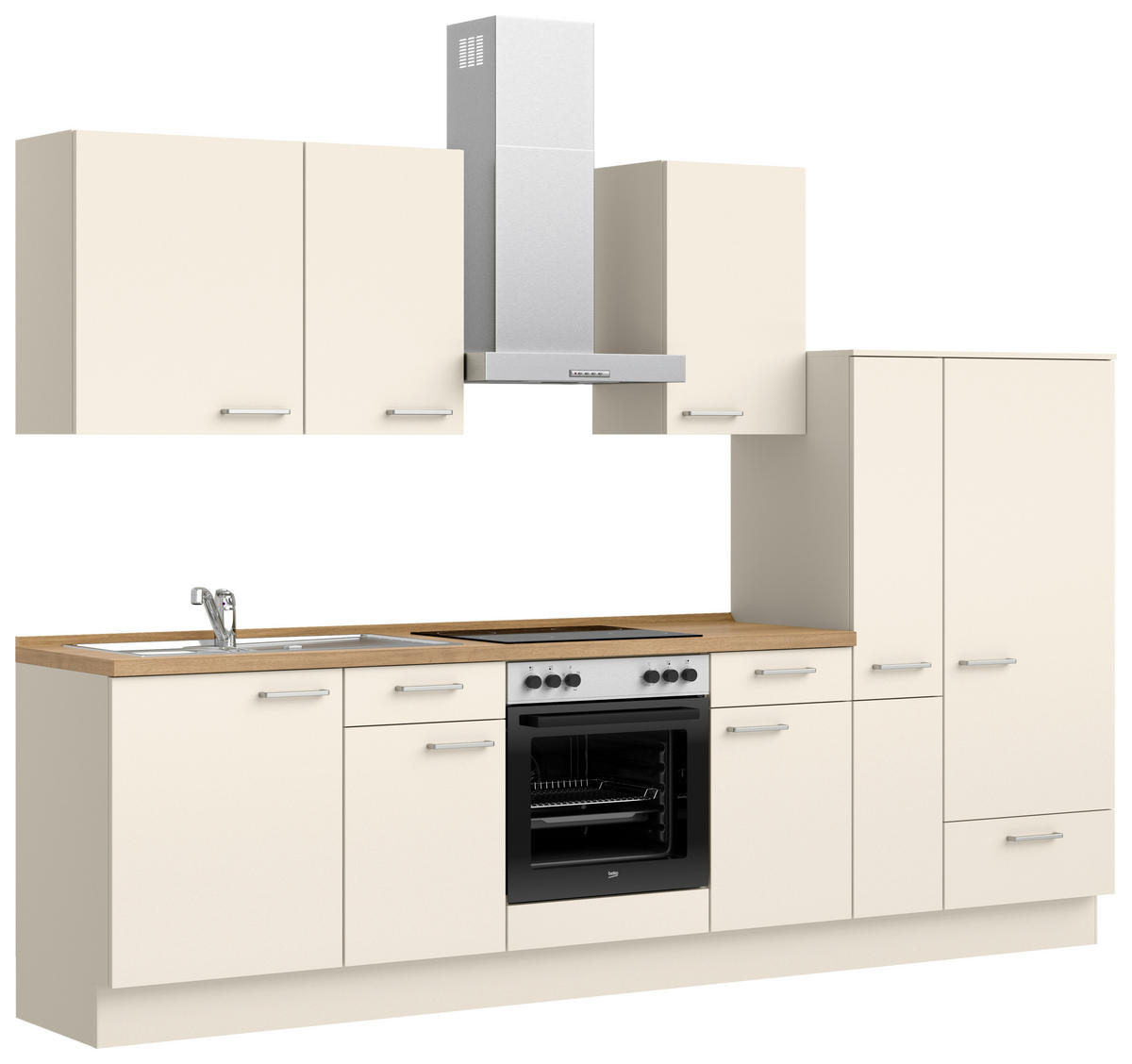 KÜCHENBLOCK 300 cm   in Eichefarben, Magnolie  - Edelstahlfarben/Eichefarben, MODERN, Holzwerkstoff/Metall (300cm) - Nobilia