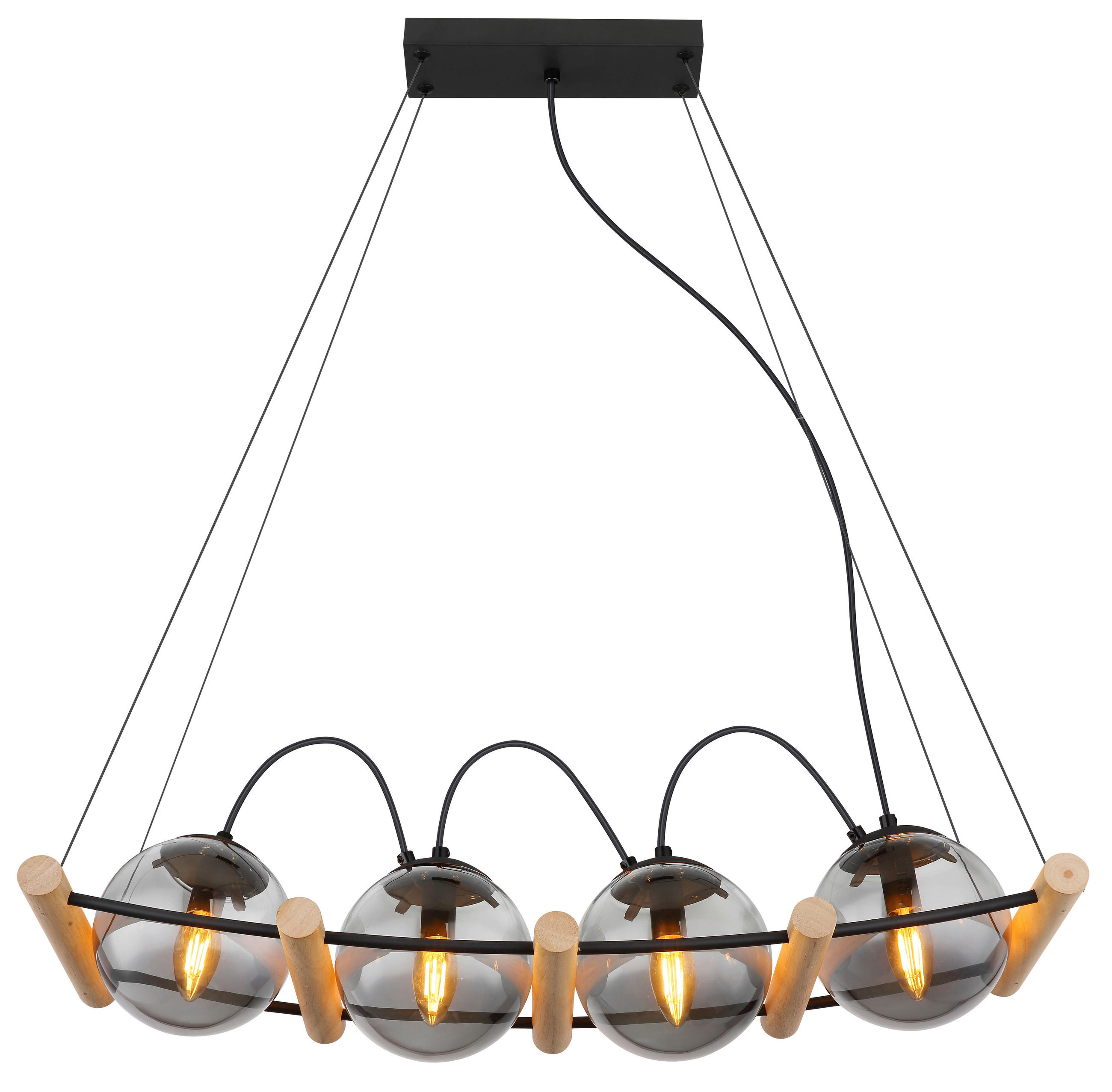 HÄNGELEUCHTE 75/22/120 cm  - Schwarz/Naturfarben, Design, Glas/Holz (75/22/120cm) - Globo