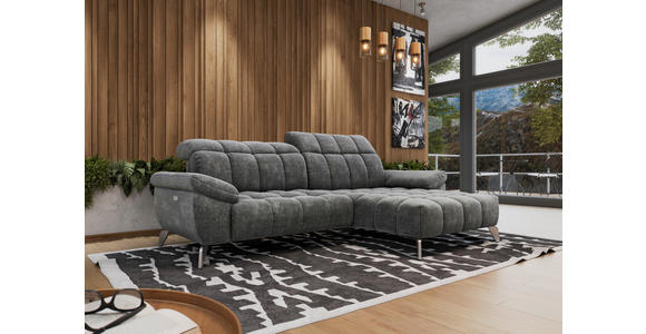 ECKSOFA inkl. Funktionen Dunkelgrau Chenille  - Edelstahlfarben/Dunkelgrau, Design, Textil/Metall (105-178/266cm) - Xora