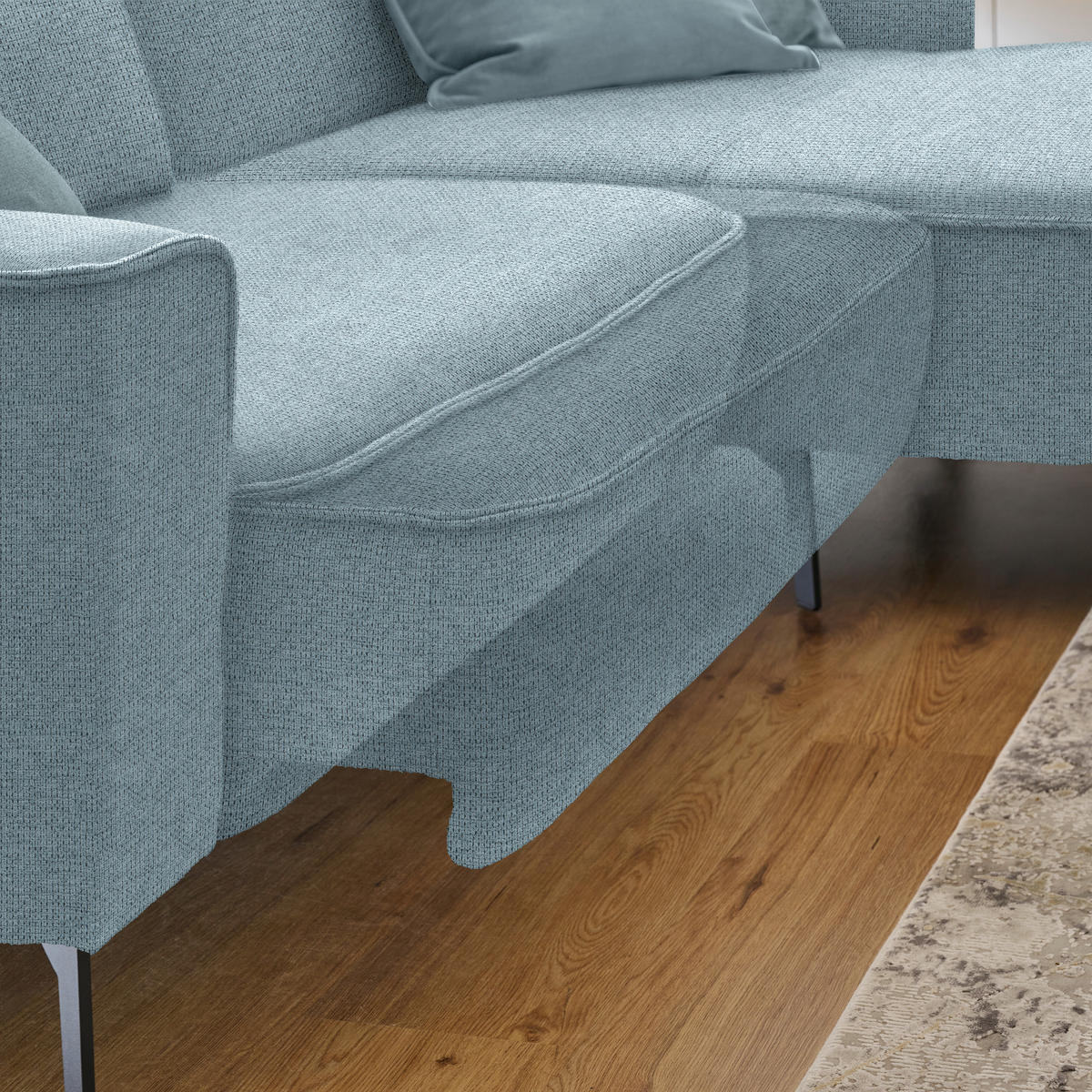 ECKSOFA in Flachgewebe Hellblau  - Schwarz/Hellblau, Design, Textil/Metall (285/190cm) - Johann Jakob