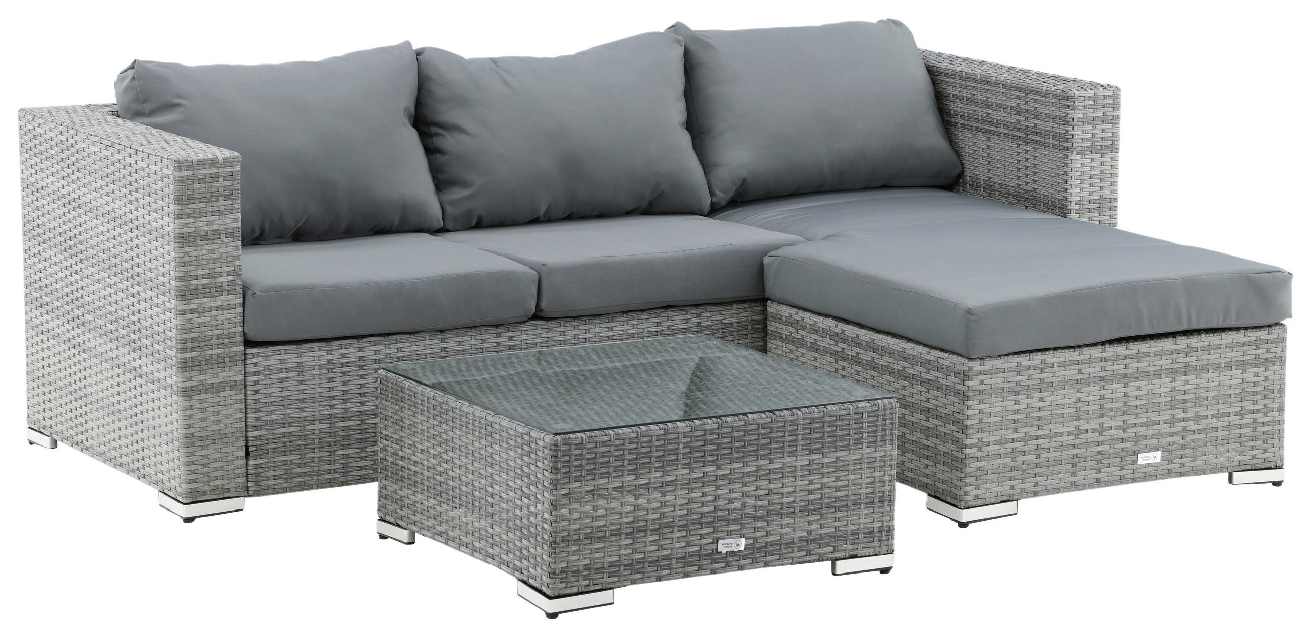 LOUNGEGARNITUR Stahl  - Grau, KONVENTIONELL, Glas/Kunststoff - Gardenson