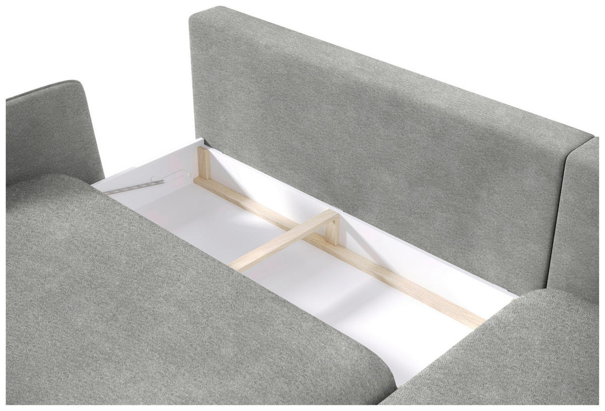ECKSOFA in Velours Hellgrau  - Hellgrau/Schwarz, Design, Holz/Textil (260/167cm) - Welnova