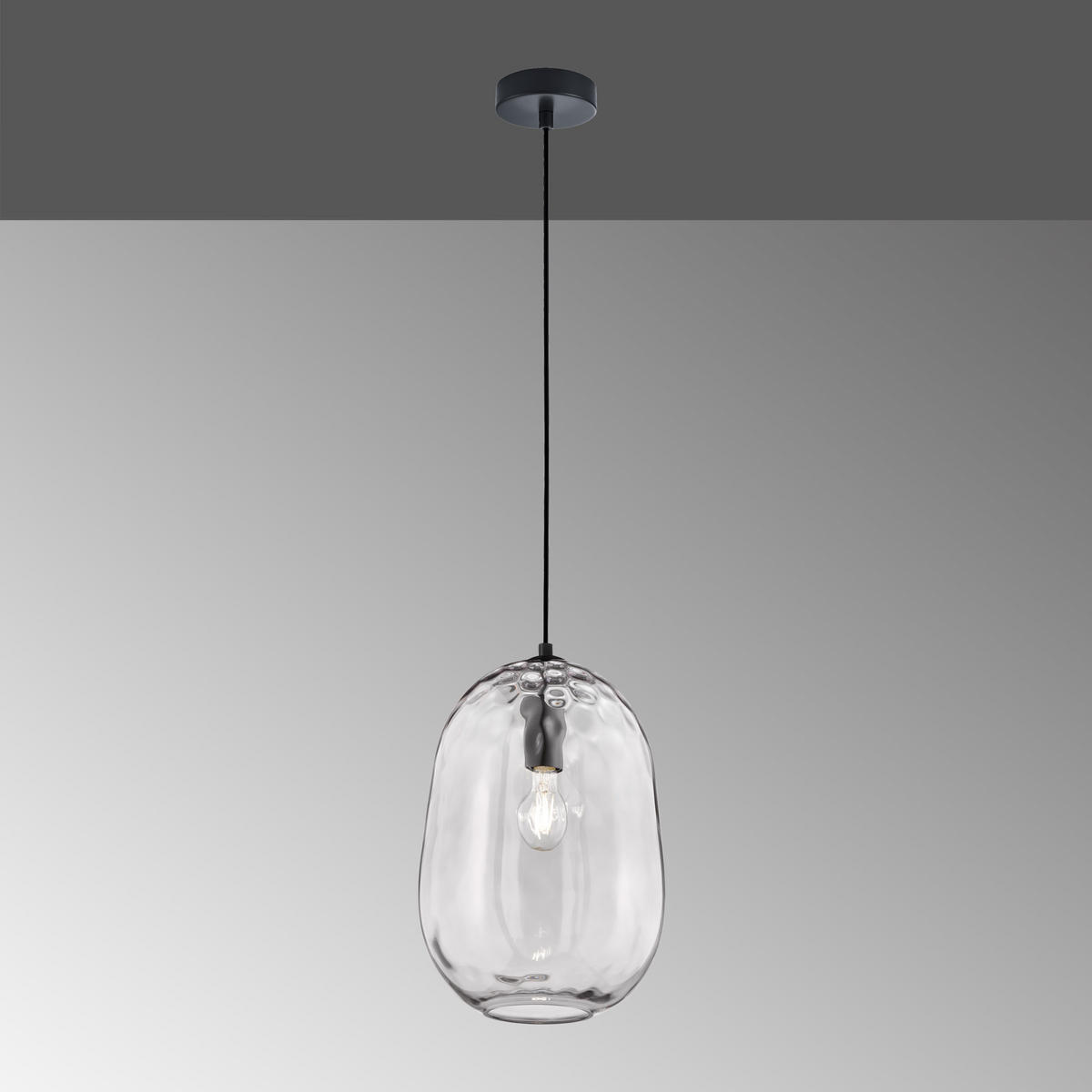 HÄNGELEUCHTE 26/140 cm   - Hellgrau/Schwarz, Design, Glas/Metall (26/140cm) - Fischer & Honsel