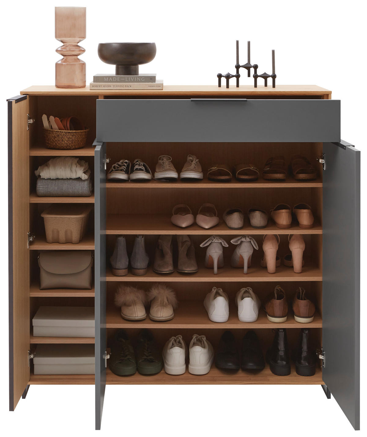 SCHUHSCHRANK  in 127/127/37 cm  - Eiche Bianco/Eichefarben, Design, Holz/Holzwerkstoff (127/127/37cm) - Dieter Knoll