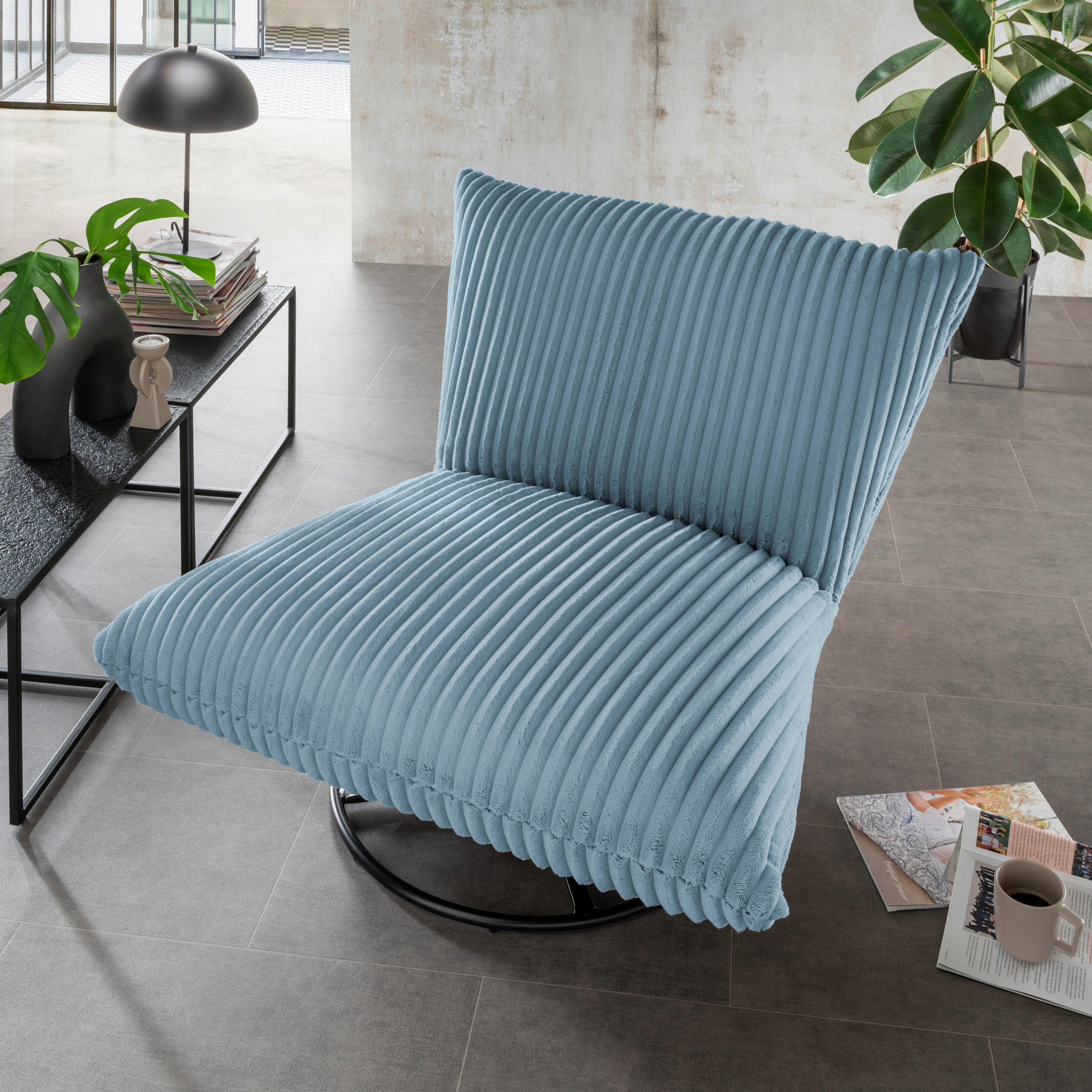 RELAXSESSEL in Textil Hellblau  - Schwarz/Hellblau, Design, Textil/Metall (100/78/96cm) - Livetastic