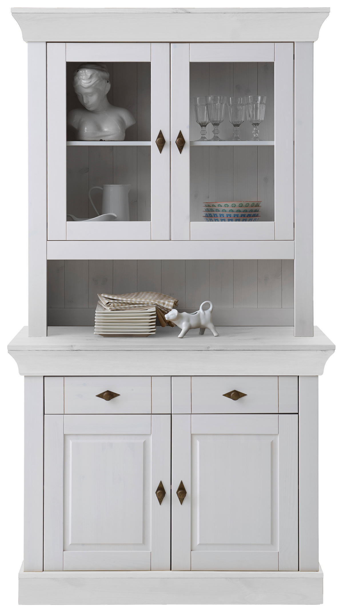 BUFFET 108/197/45 cm  in Weiß  - Weiß/Kupferfarben, ROMANTIK / LANDHAUS, Glas/Holz (108/197/45cm) - Boxxx
