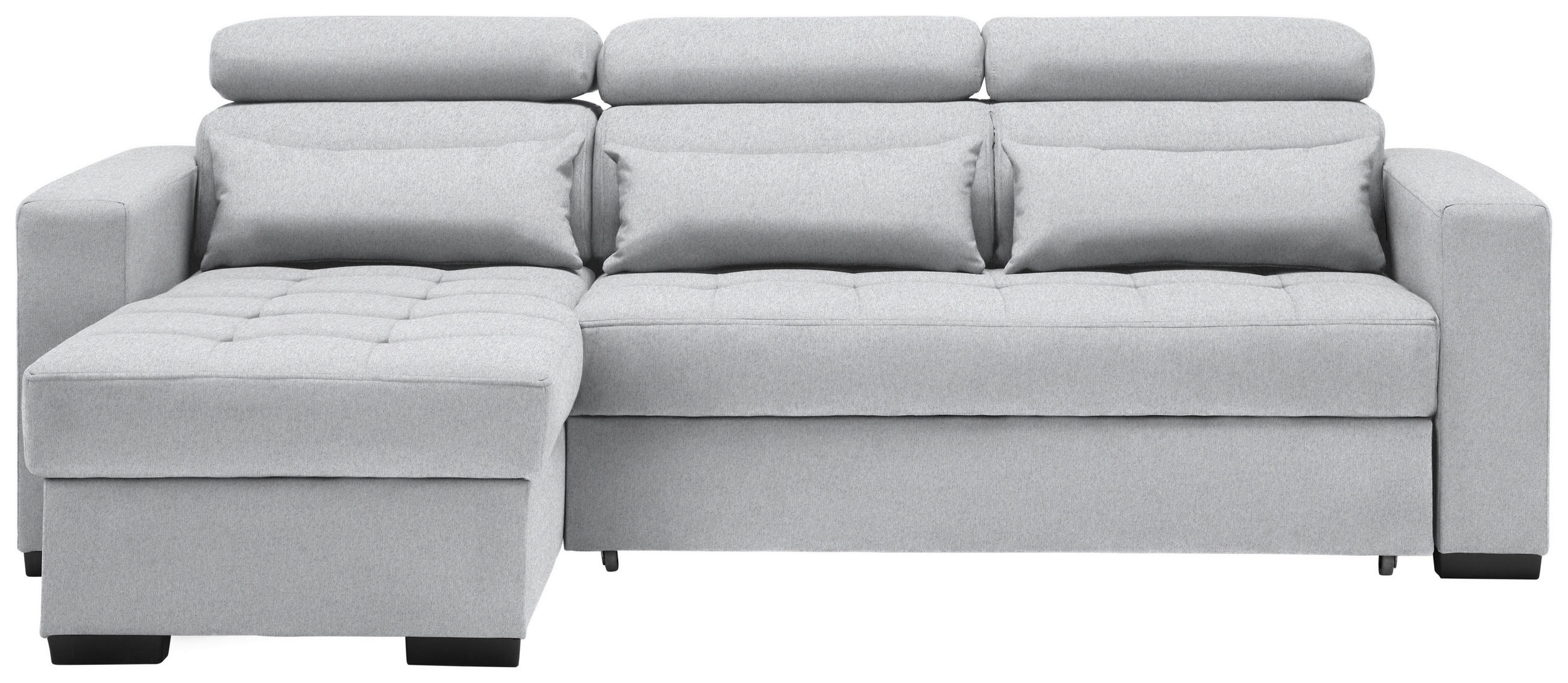 ECKSOFA Greige Webstoff Nierenkissen, Bettkasten, Schlaffunktion, Rücken echt, Kopfteilverstellung  - Greige/Schwarz, Design, Kunststoff/Textil (179/240cm) - Carryhome