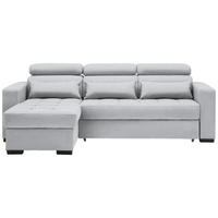 ECKSOFA Greige Webstoff Nierenkissen, Bettkasten, Schlaffunktion, Rücken echt, Kopfteilverstellung  - Greige/Schwarz, Design, Kunststoff/Textil (179/240cm) - Carryhome