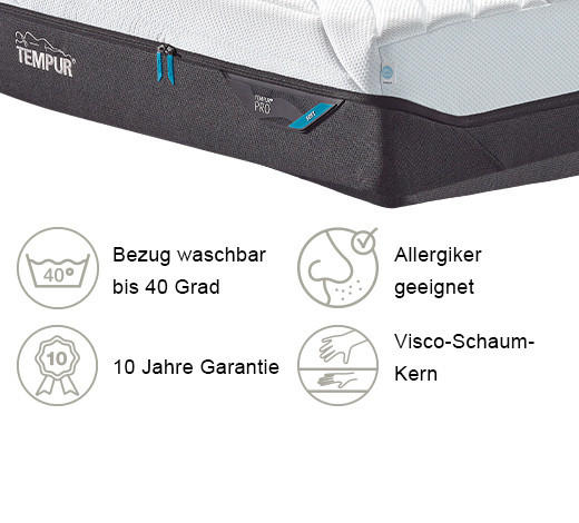 VISCOMATRATZE Pro® Coolquilt 100/200 cm Höhe ca. 23 cm  - Anthrazit/Weiß, Basics, Textil (100/200cm) - Tempur