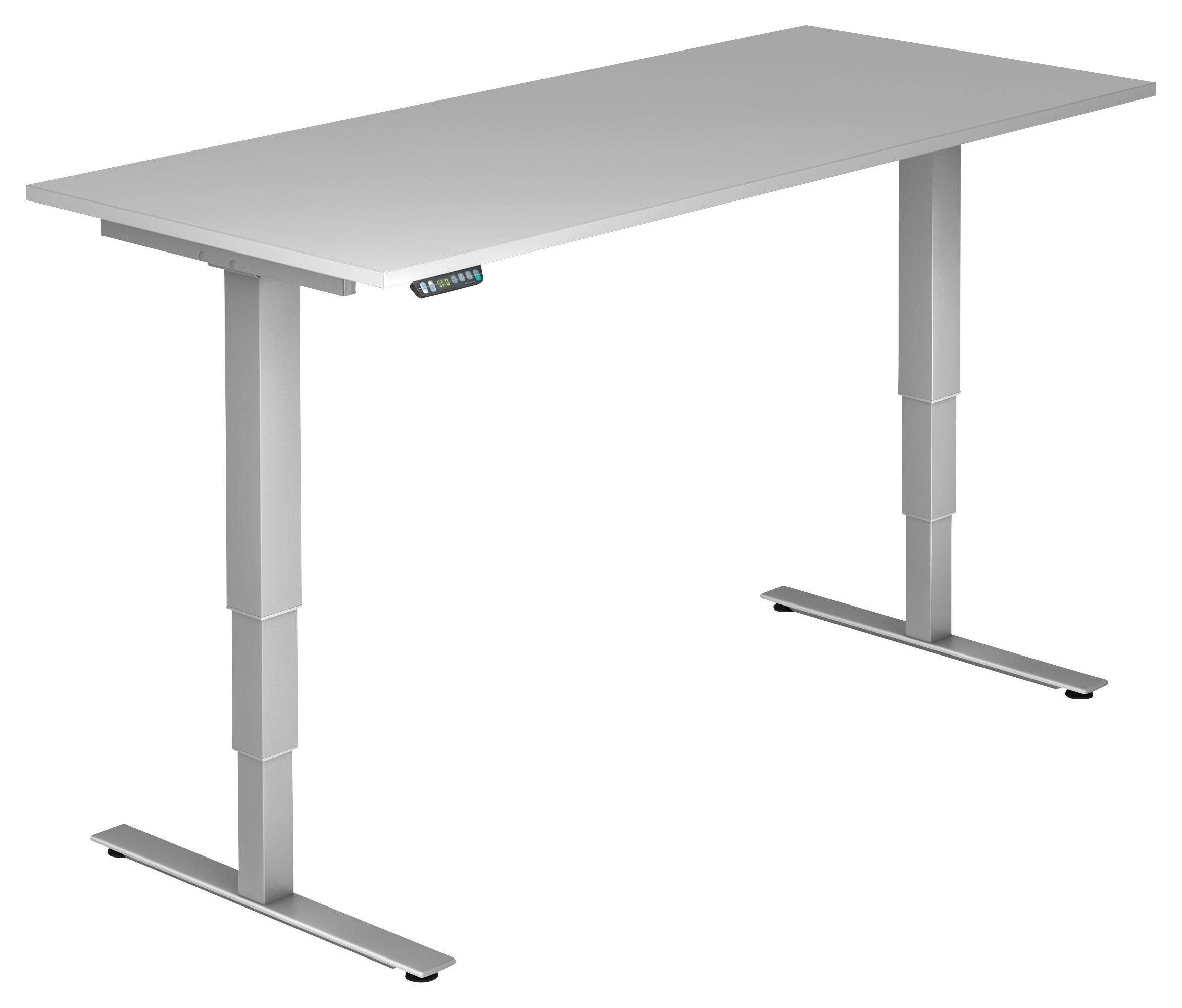 SCHREIBTISCH 180/80/63,5-128,5 cm Grau, Silberfarben höhenverstellbar elektrisch höhenverstellbar  - Silberfarben/Grau, KONVENTIONELL, Holzwerkstoff/Metall (180/80/63,5-128,5cm) - Venda