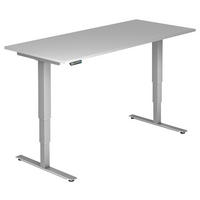 SCHREIBTISCH 180/80/63,5-128,5 cm Grau, Silberfarben höhenverstellbar elektrisch höhenverstellbar  - Silberfarben/Grau, KONVENTIONELL, Holzwerkstoff/Metall (180/80/63,5-128,5cm) - Venda