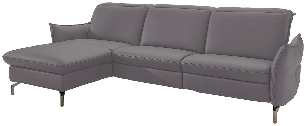 ECKSOFA Lederlook (vegan) Grau  - Grau/Nickelfarben, Modern, Textil/Metall (179/233cm) - Livetastic