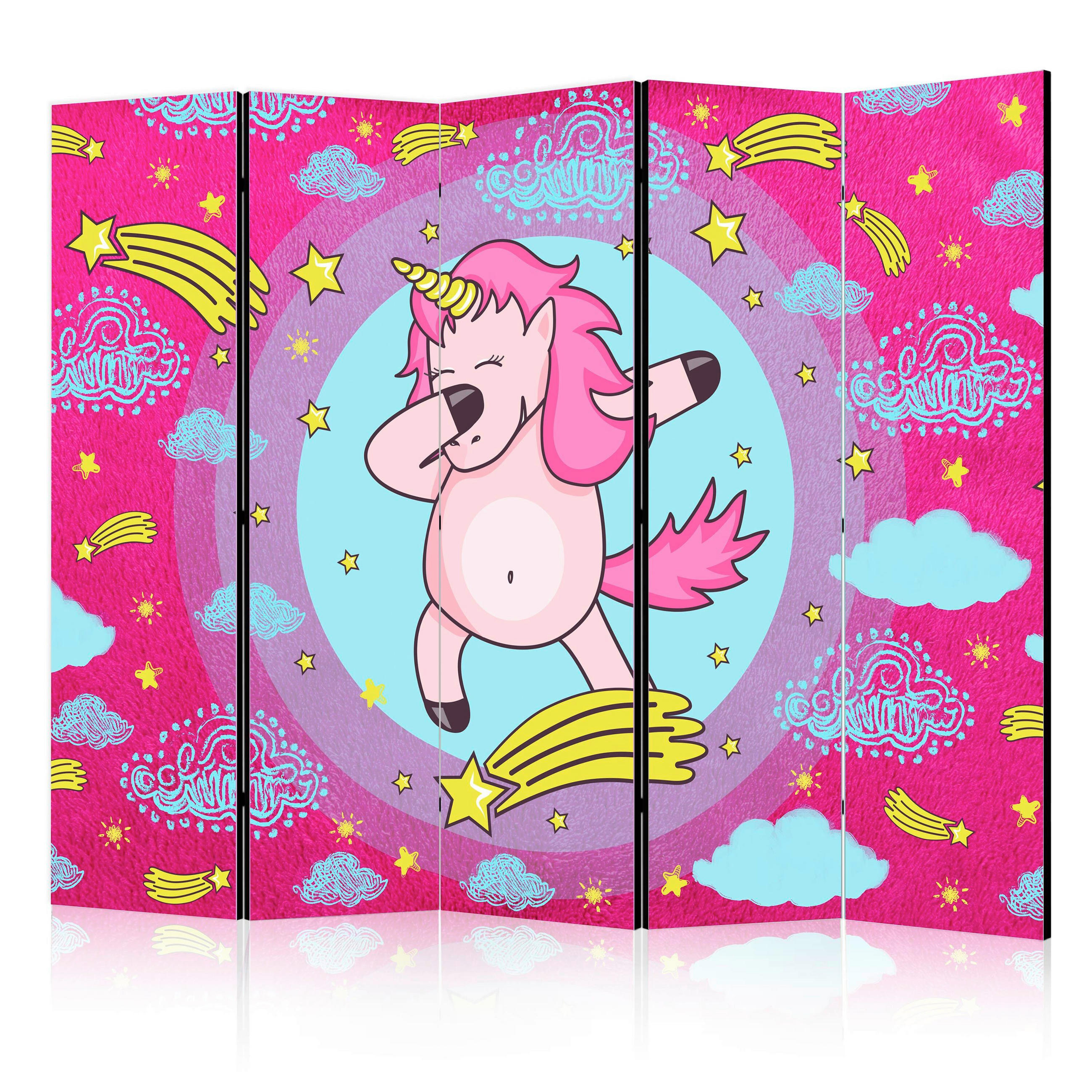 PARAVENT mit 5  Flügel - Pink/Hellblau, Basics, Holz/Textil (225/172/3cm) - artgeist