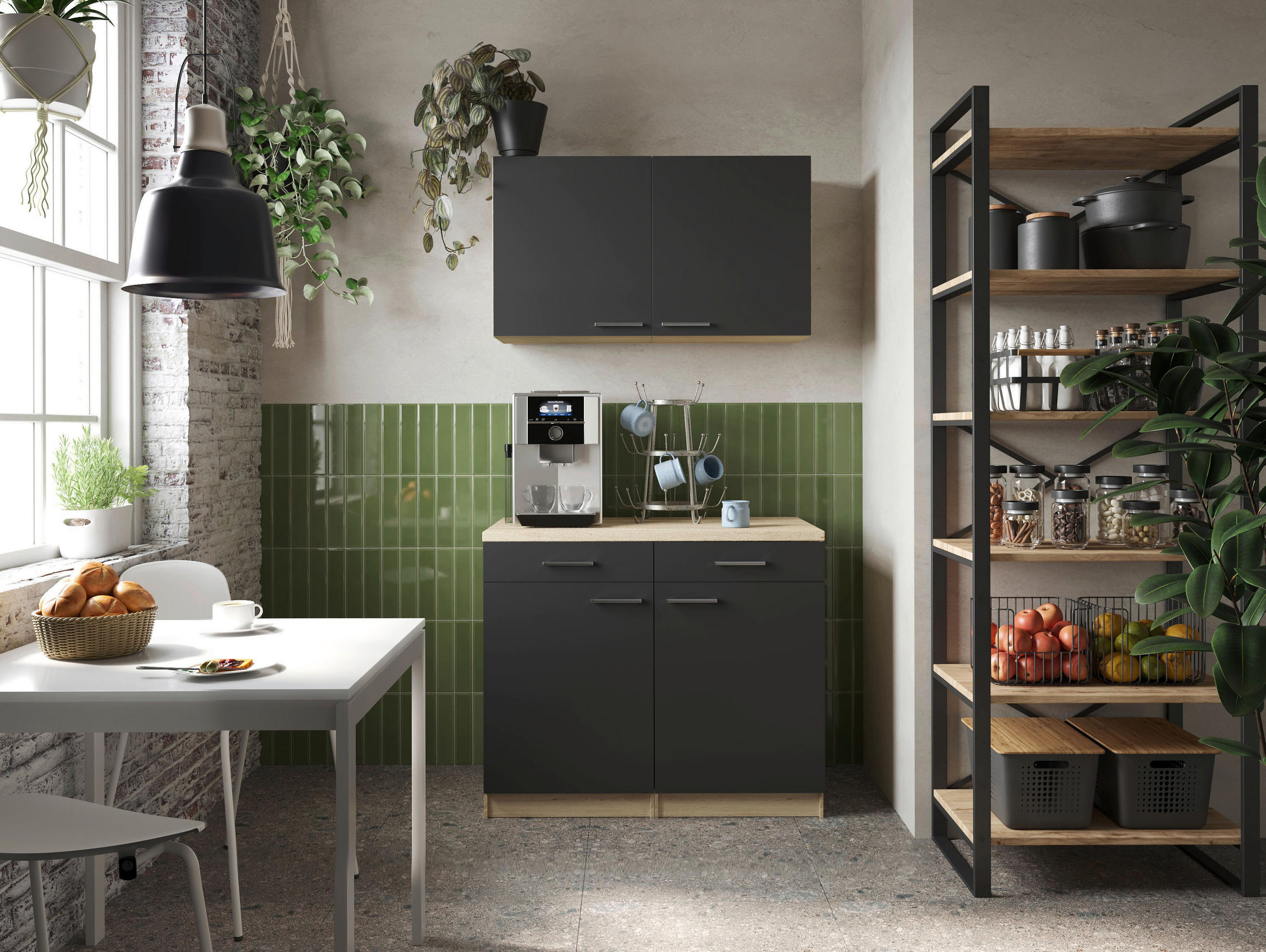 BUFFET 100/200/60 cm  in Schwarz, Eichefarben  - Eichefarben/Silberfarben, Basics, Holzwerkstoff/Metall (100/200/60cm) - Respekta
