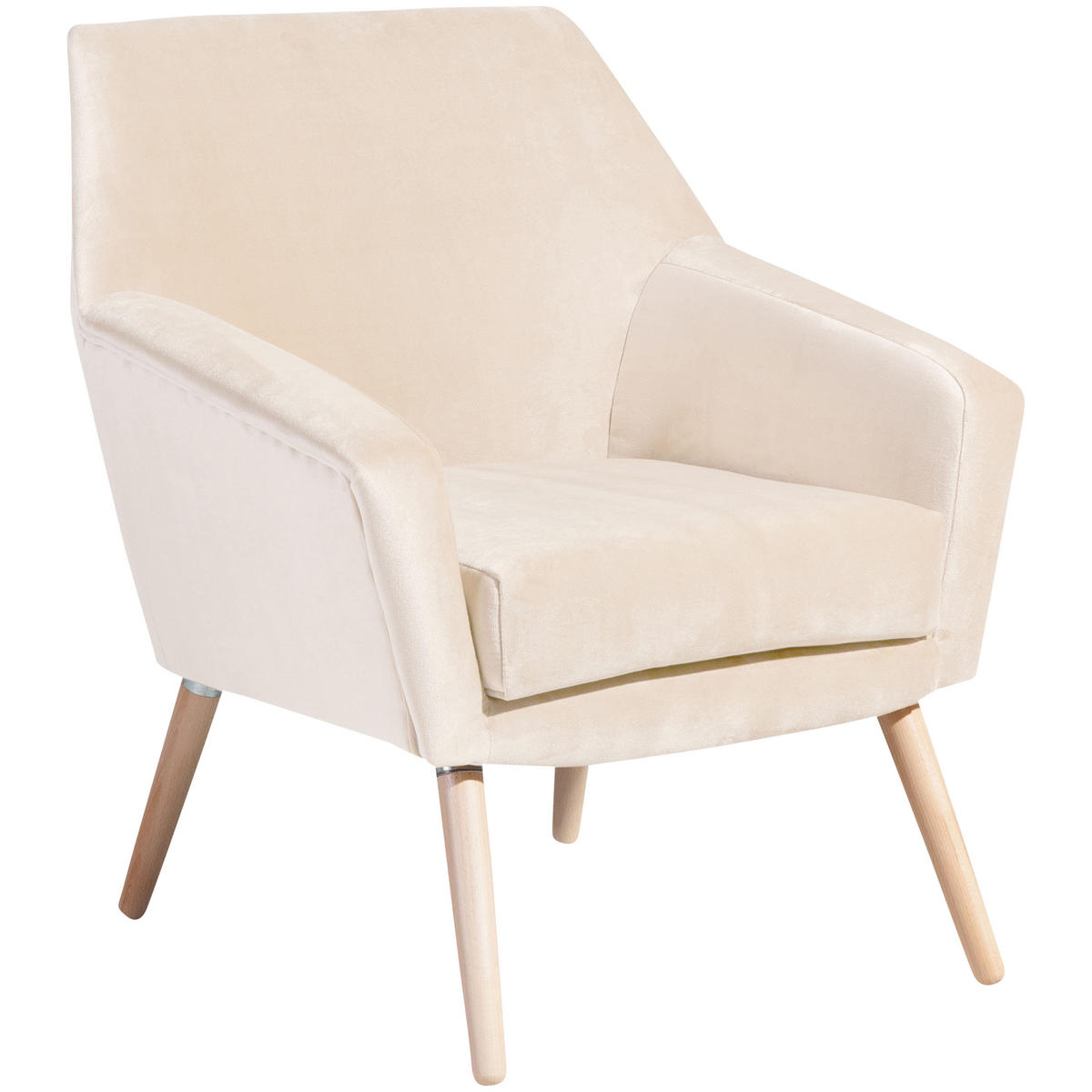 SESSEL in Samt, Velours Creme, Buchefarben  - Buchefarben/Creme, Design, Holz/Textil (67/81/71cm) - Max Winzer