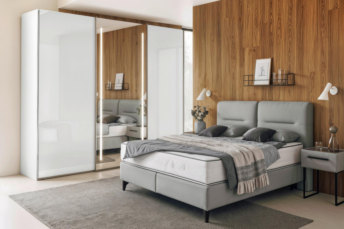 FÜGGESZTETT TOLÓAJTÓS SZEKRÉN fehér  - krómszínű/fehér, Design, faalapú anyag/üveg (300/236/68cm) - Dieter Knoll