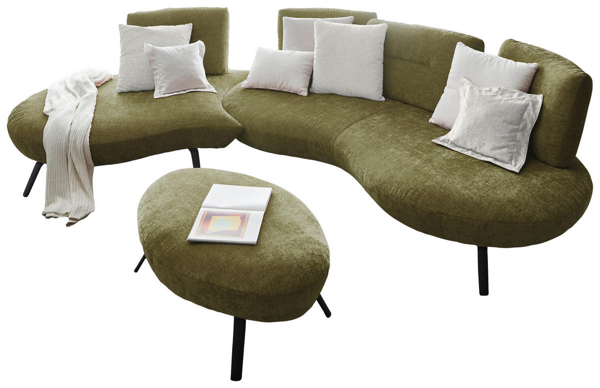 BIGSOFA Flachgewebe Olivgrün  - Schwarz/Olivgrün, Design, Textil/Metall (456/93/138cm) - Moderano