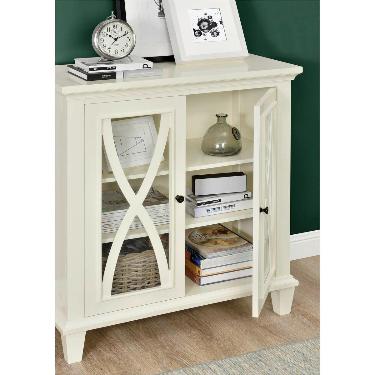 KOMMODE Ellington  in 79/85/37 cm  - Elfenbein/Schwarz, Design, Glas/Holzwerkstoff (79/85/37cm) - MID.YOU