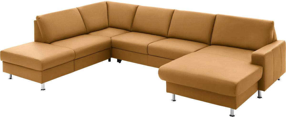 WOHNLANDSCHAFT in Echtleder Gelb  - Gelb/Alufarben, Design, Leder/Metall (233/339/165cm) - Beldomo Premium