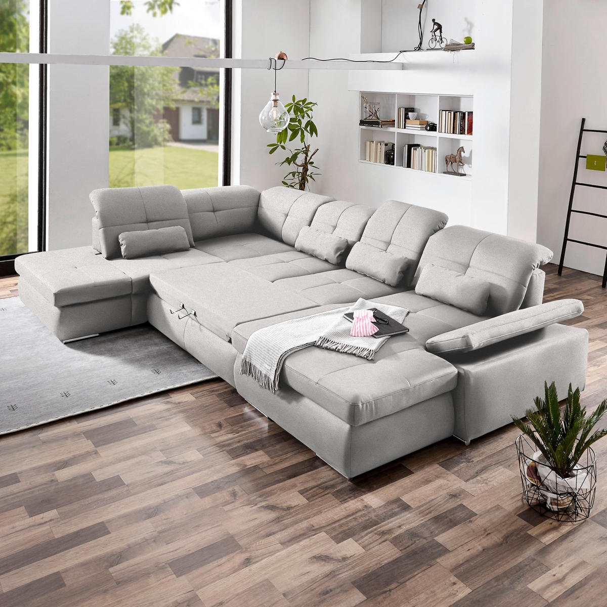 WOHNLANDSCHAFT  in Mikrofaser Silberfarben  - Chromfarben/Silberfarben, Design, Holzwerkstoff/Textil (260/371/195cm) - Beldomo Style