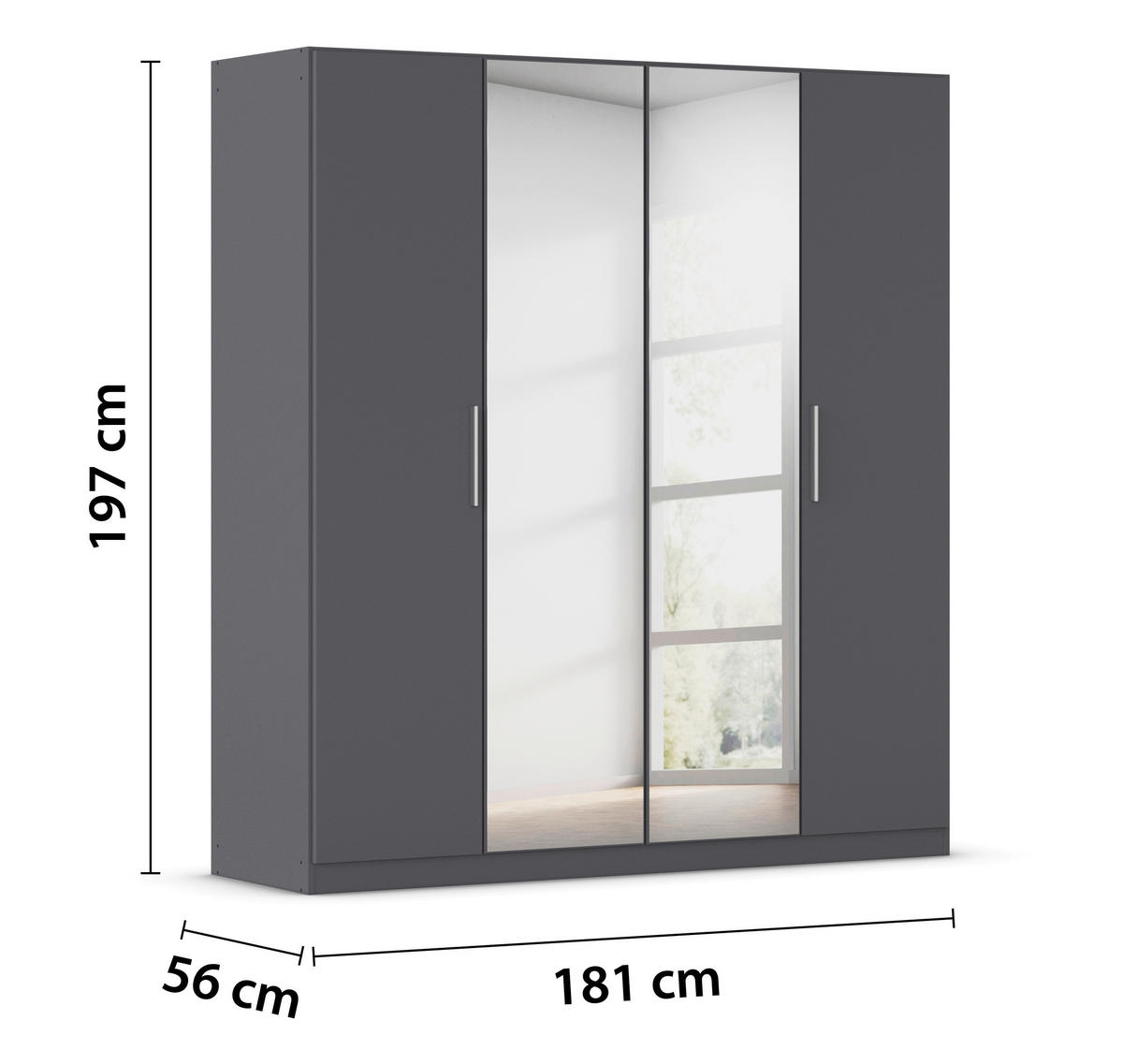 DREHTÜRENSCHRANK 181/210/54 cm,  in Grau, 4-türig  - Alufarben/Grau, KONVENTIONELL, Glas/Holzwerkstoff (181/210/54cm) - home24