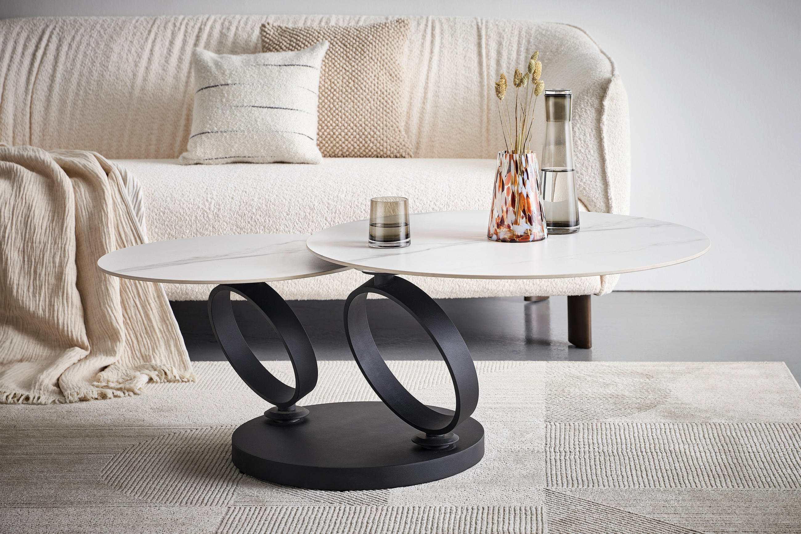 COUCHTISCH 80-133,5/80/43 cm rund Schwarz, Weiß  - Schwarz/Weiß, Design, Keramik/Metall (80-133,5/80/43cm) - Dieter Knoll