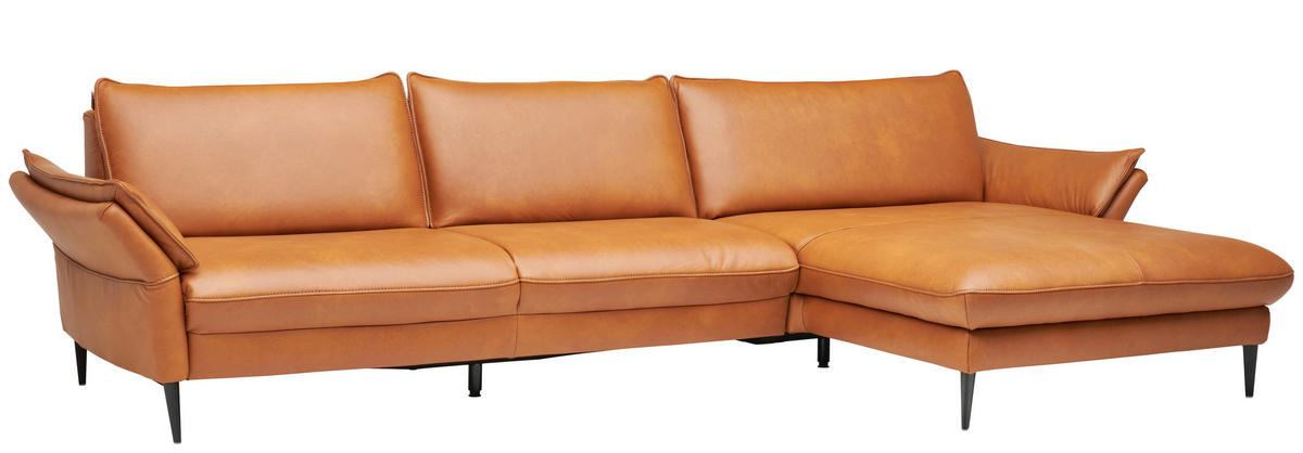 ECKSOFA Valdera in Echtleder Braun  172/334 cm  - Schwarz/Braun, Design, Leder/Metall (172/334cm) - Valdera