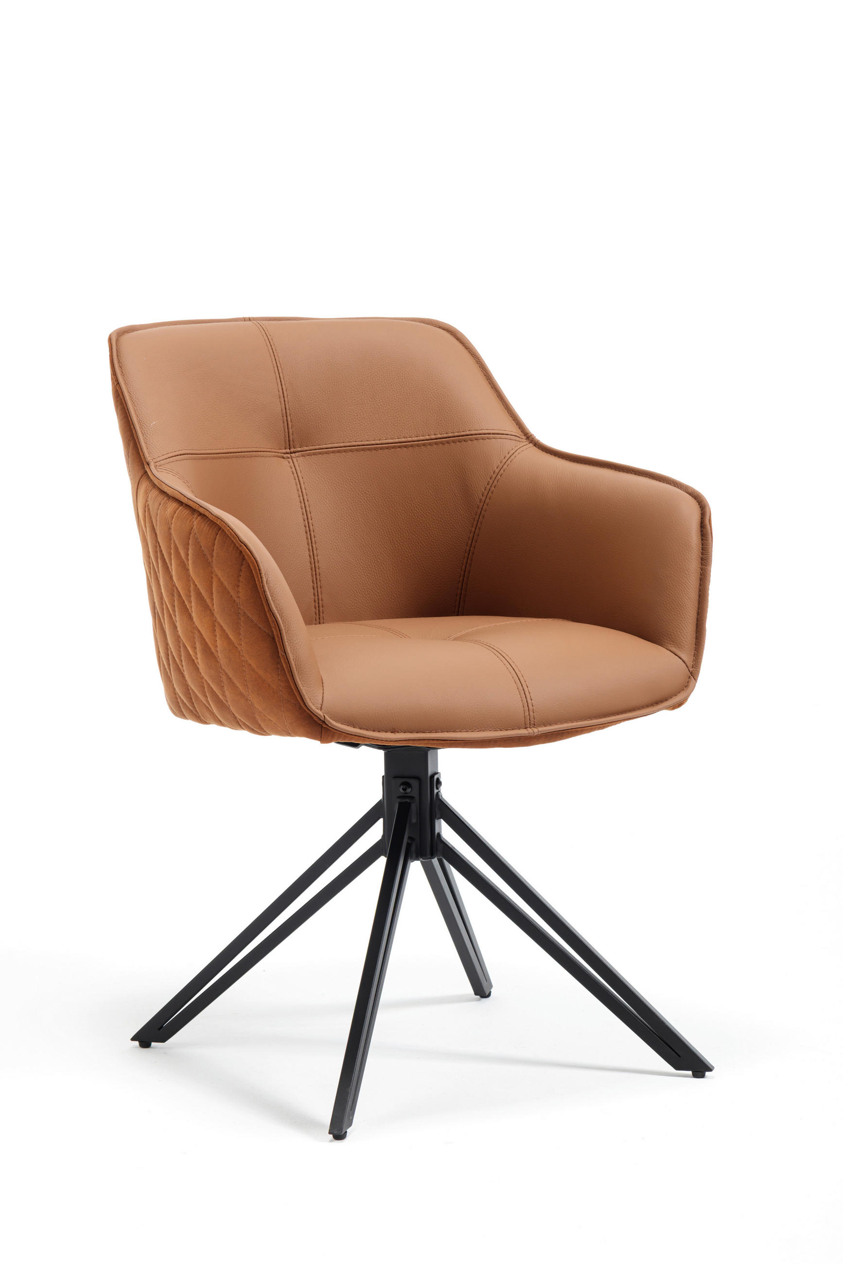 ARMLEHNSTUHL  Sitzfläche 180° drehbar, automatische Rückholfunktion Mikrofaser Echtleder  - Schwarz/Braun, MODERN, Leder/Textil (59/82/62cm) - MID.YOU