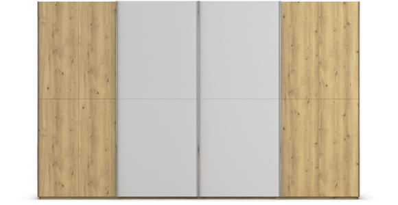 SCHWEBETÜRENSCHRANK 360/223/68 cm 4-türig Eichefarben, Chromfarben, Hellgrau  - Chromfarben/Eichefarben, Design, Glas/Holz (360/223/68cm) - Novel