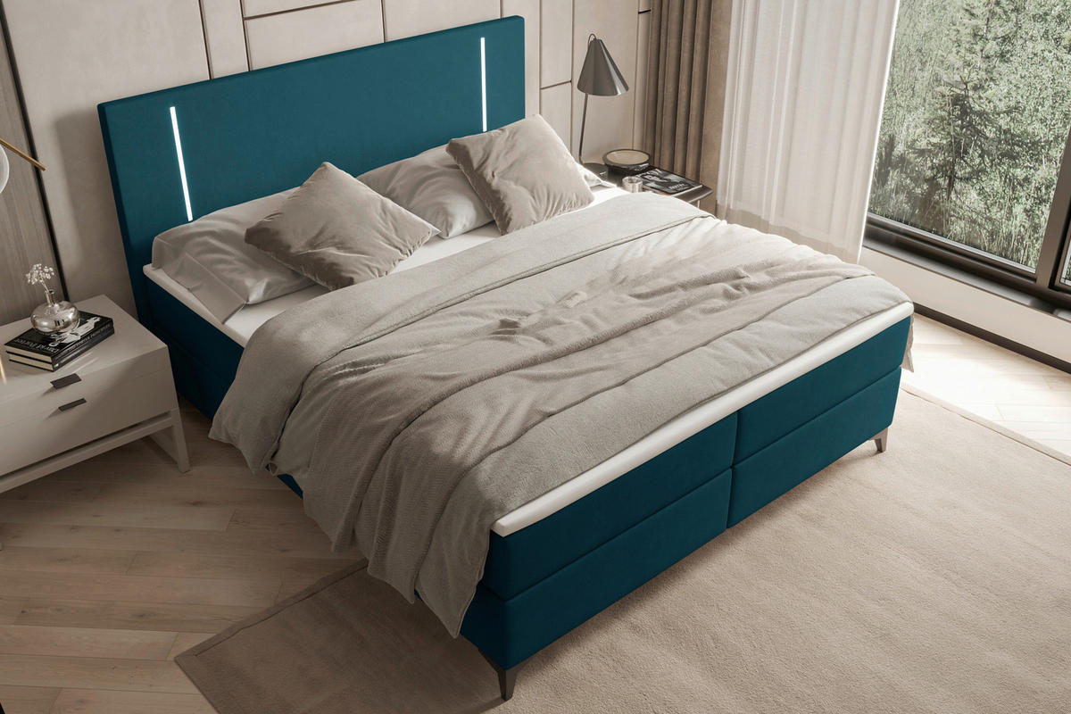 BOXBETT 160/200 cm  in Petrol  - Petrol/Schwarz, KONVENTIONELL, Textil/Metall (160/200cm) - Modante