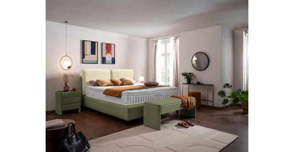 BOXSPRINGBETT 180/200 cm  in Creme, Olivgrün  - Creme/Schwarz, Design, Textil/Metall (180/200cm) - Johann Jakob