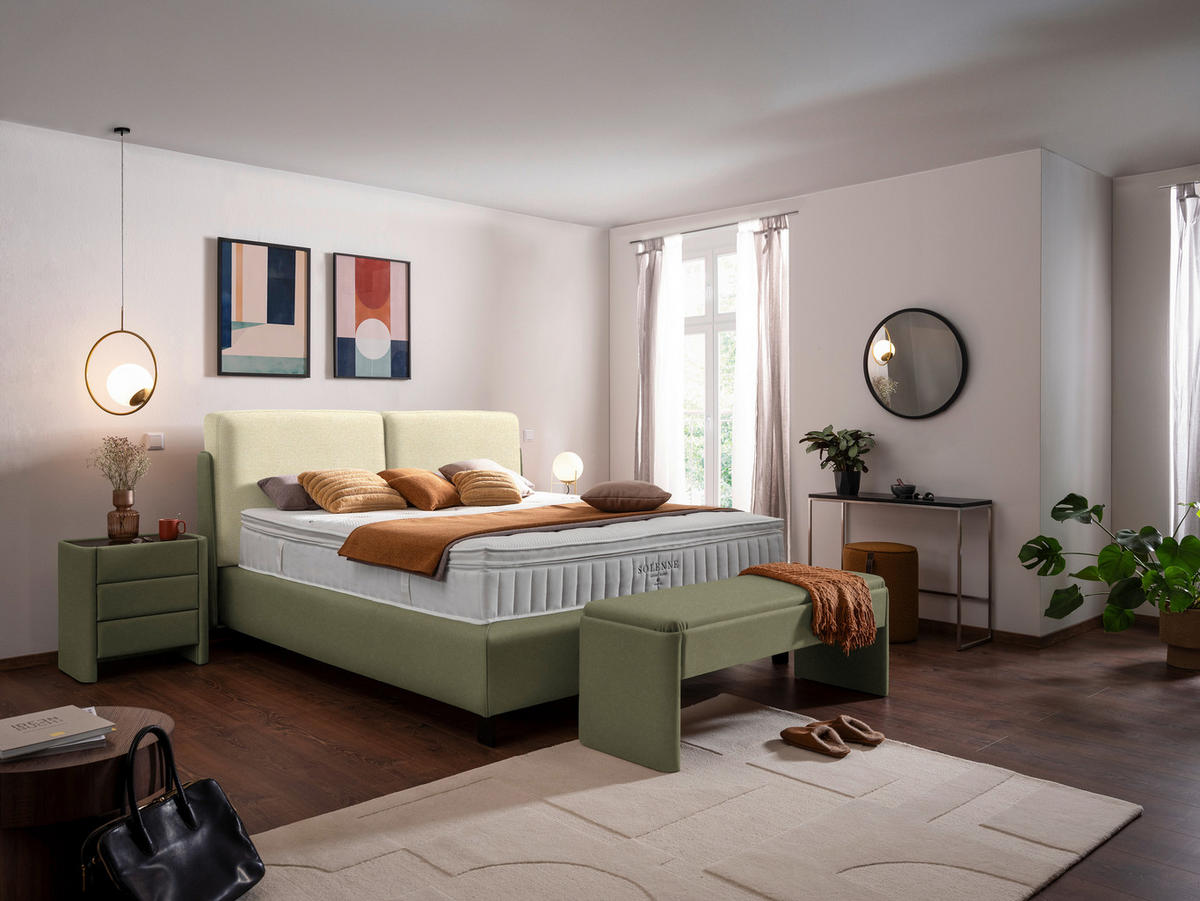 BOXSPRINGBETT 160/200 cm  in Creme, Olivgrün  - Creme/Schwarz, Design, Textil/Metall (160/200cm) - Johann Jakob