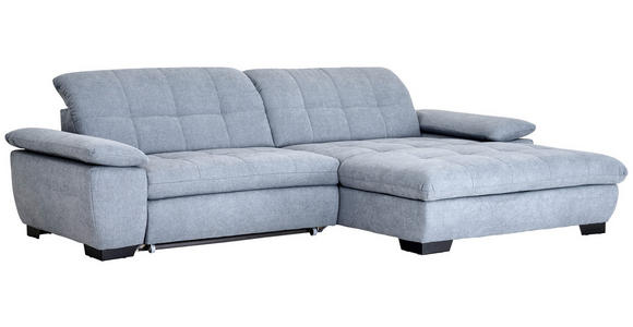 ECKSOFA  in Webstoff Blaugrau Rücken echt, Kopfteilverstellung  265/180 cm  - Blaugrau/Schwarz, Design, Textil/Metall (265/180cm) - Carryhome