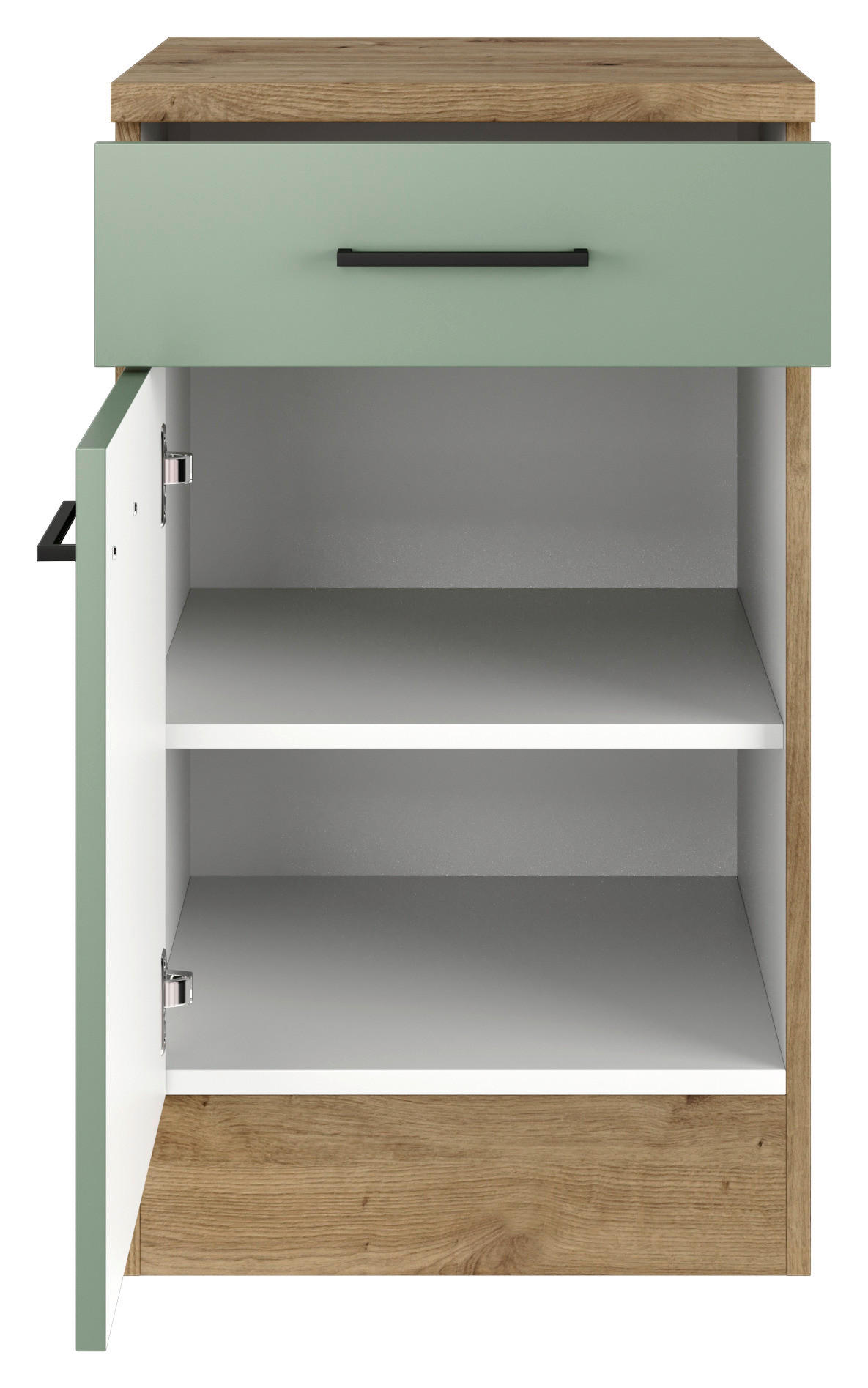 KÜCHENUNTERSCHRANK 50/85/57 cm  in Grün, Eiche Artisan  - Schwarz/Eiche Artisan, KONVENTIONELL, Holzwerkstoff/Metall (50/85/57cm) - FlexWell