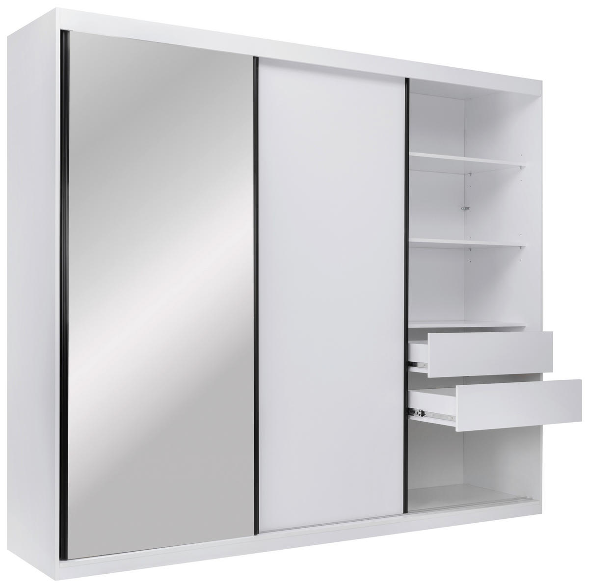 SCHIEBETÜRENSCHRANK 250/215/59,5 cm 3-türig Weiß  - Schwarz/Weiß, MODERN, Holzwerkstoff/Metall (250/215/59,5cm) - MID.YOU