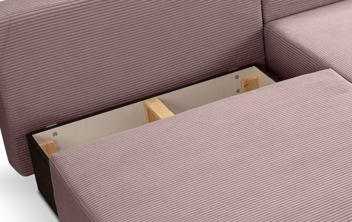 ECKSOFA AMSTERIX Altrosa Cord  - Schwarz/Altrosa, Basics, Kunststoff/Textil (213/158cm) - MID.YOU