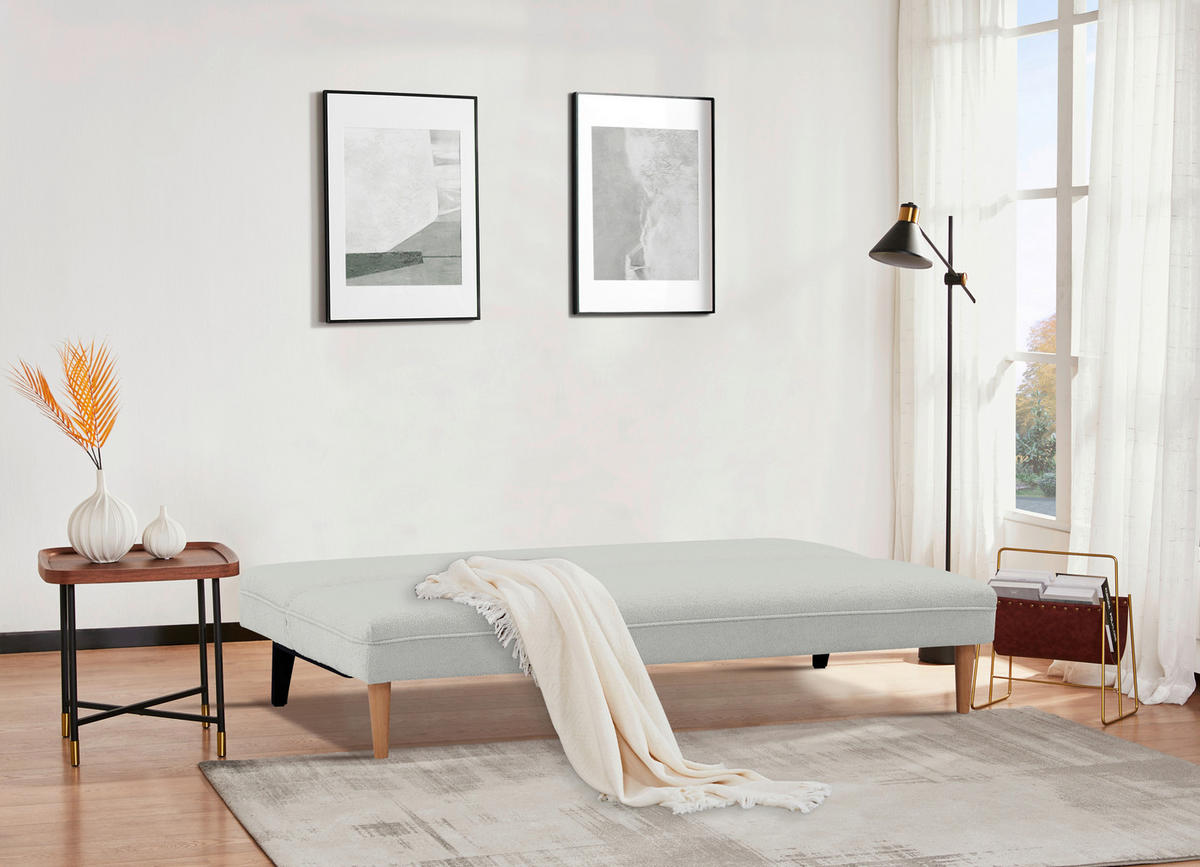 SCHLAFSOFA in Bouclé Weiß  - Schwarz/Naturfarben, MODERN, Holz/Kunststoff - P & B