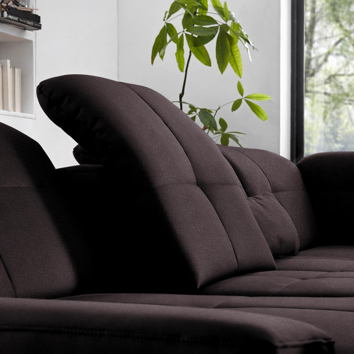ECKSOFA  in Flachgewebe Schwarzbraun  309/195 cm  - Chromfarben/Schwarzbraun, Design, Textil (309/195cm) - Beldomo Style