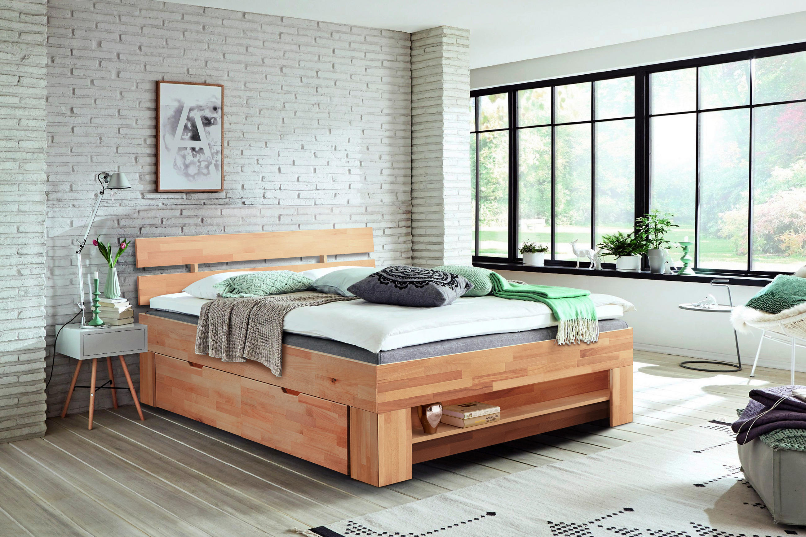 POSTELJA S PREDALOM 180 cm   x 200 cm  , barve bukve  - barve bukve, Natur, les (180/200cm) - Livetastic