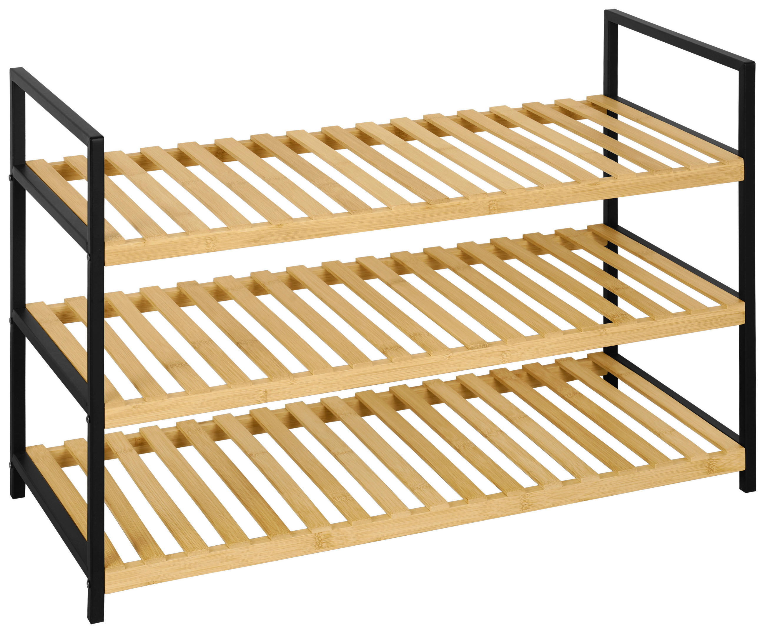 SCHUHREGAL Naturfarben, Schwarz  - Schwarz/Naturfarben, Basics, Naturmaterialien/Metall (70/48,5/30cm) - Carryhome