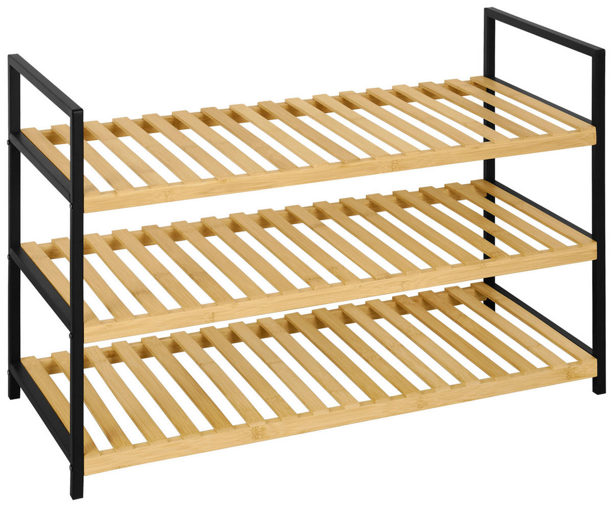 SCHUHREGAL Schwarz, Naturfarben  - Schwarz/Naturfarben, Basics, Naturmaterialien/Metall (70/48,5/30cm) - Carryhome