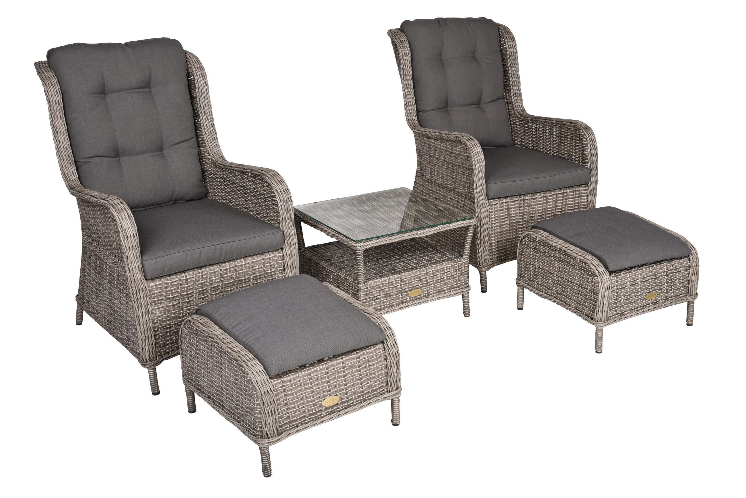 GARTENSTUHL-SET Metall, Kunststoff, Glas, Textil Grau, Silberfarben  - Silberfarben/Grau, Basics, Glas/Kunststoff - Gardenson