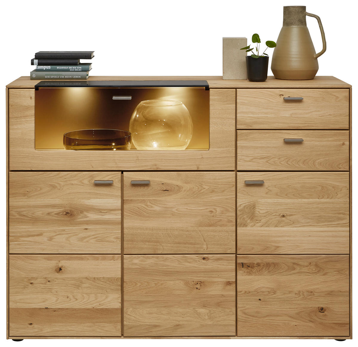 HIGHBOARD Wildeiche  134/100/41 cm  - Wildeiche, Natur, Glas/Holzwerkstoff (134/100/41cm) - Valnatura