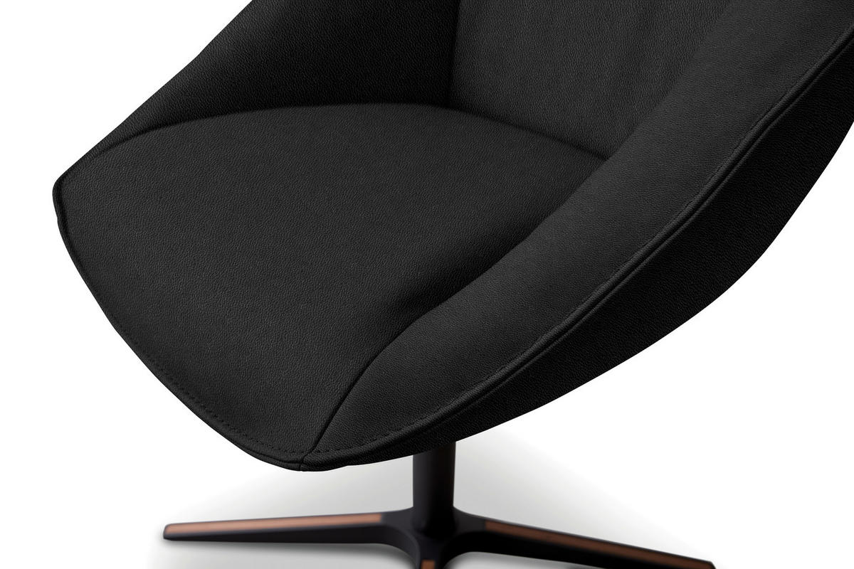 ARMLEHNSTUHL  Beinauswahl, Lederauswahl, Stoffauswahl, inklusive Armlehnen, automatische Rückholfunktion, gepolsterte Armlehnen, Sitzfläche 320° drehbar  Echtleder  - Anthrazit/Schwarz, Design, Leder/Holz (63/88/70cm) - Koinor