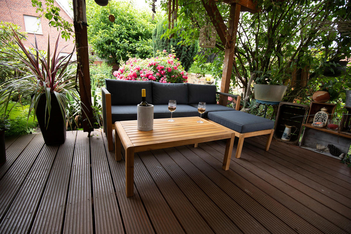 LOUNGEGARNITUR  198/132 cm  Akazie  - Schwarz/Akaziefarben, Basics, Holz/Textil (198/132cm) - Acamp